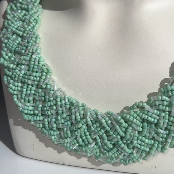 Elegant Mint Green and Clear Multi-Strand Pill Bead Necklace - 17 Inches - Picture 9 of 14